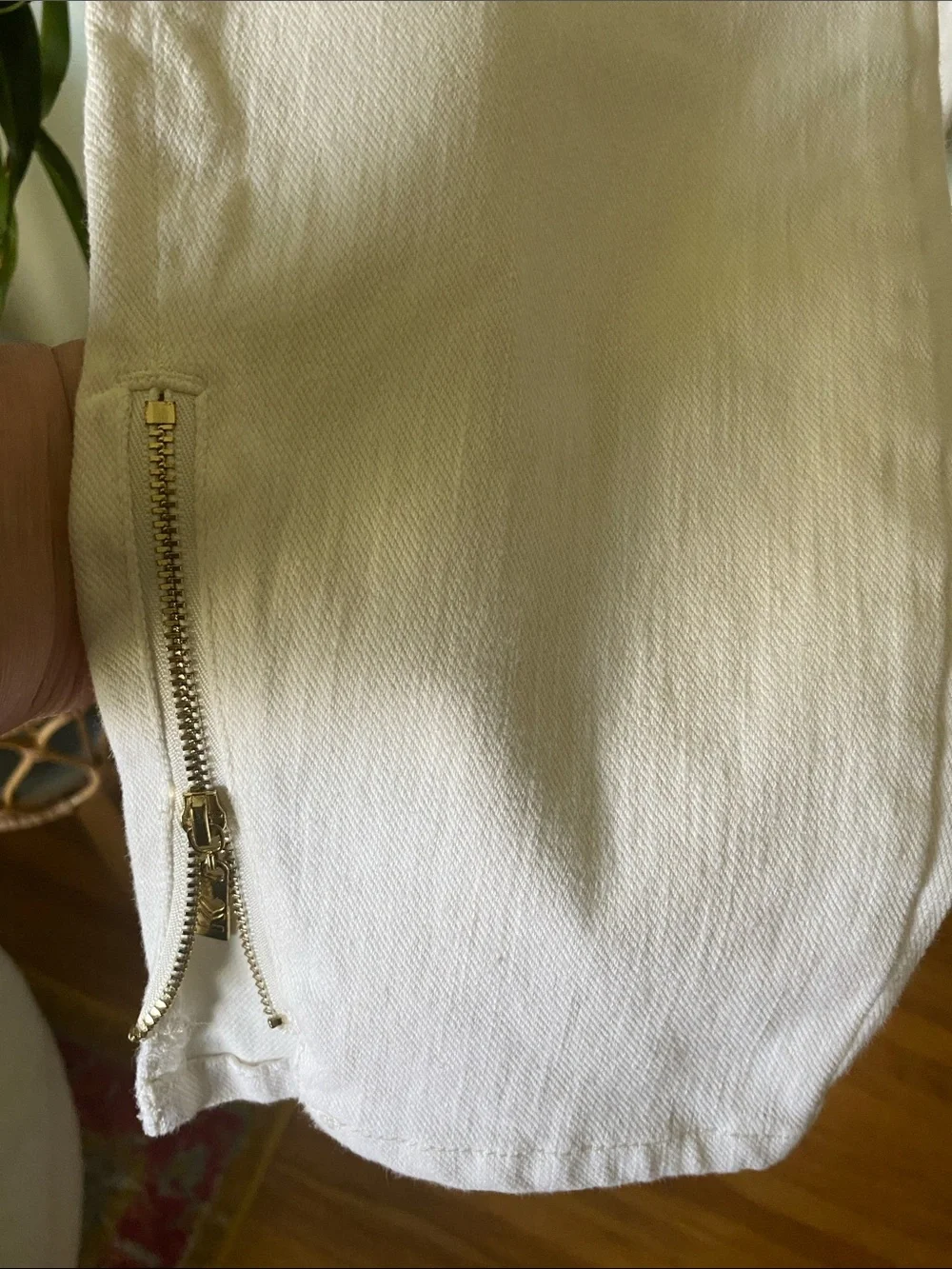 Belle by Kim Gravel Cream pants with Gold Logo Detail